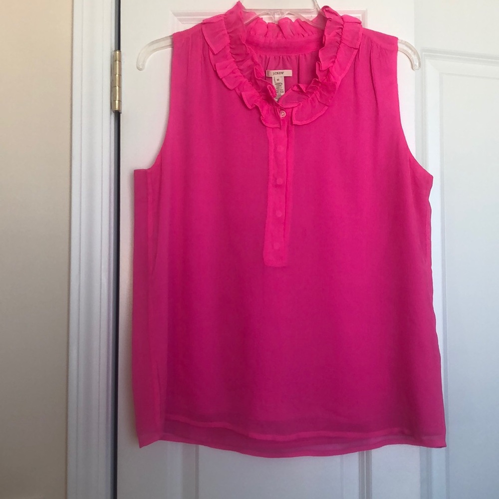 J Crew hot pink ruffled blouse in hot pink size 10